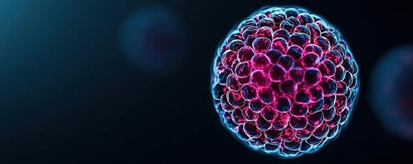 Breast cancer cell, 3D holographic rendering, futuristic biomedical science