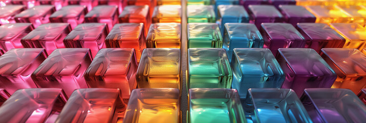 Array of colorful glass cubes arranged in a geometric pattern
