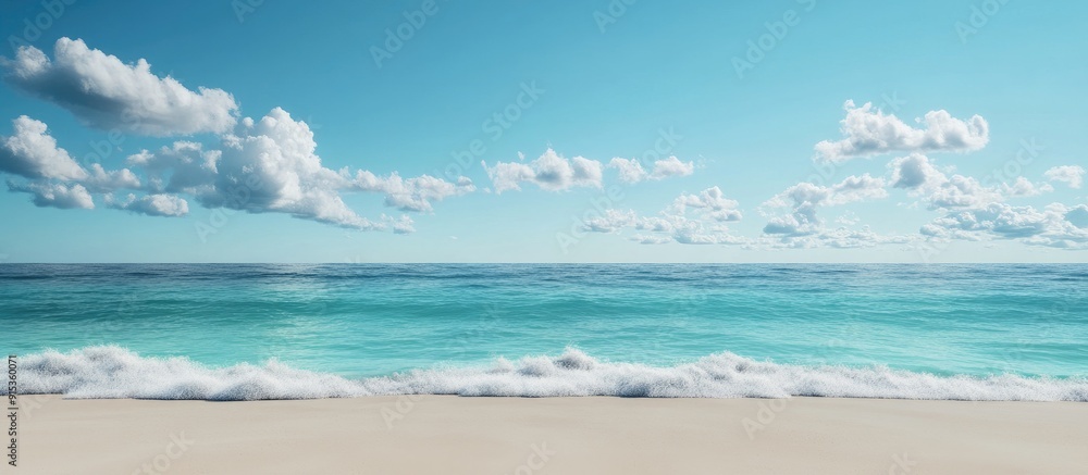 Poster White sand beach as the backdrop. with copy space image. Place for adding text or design