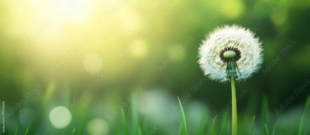 Leinwandbilder selective image of a white dandelion flower against a blurred green background. with copy space imag