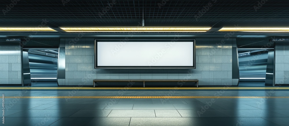 Poster Empty billboard in a metro station contemporary public space. with copy space image. Place for adding text or design