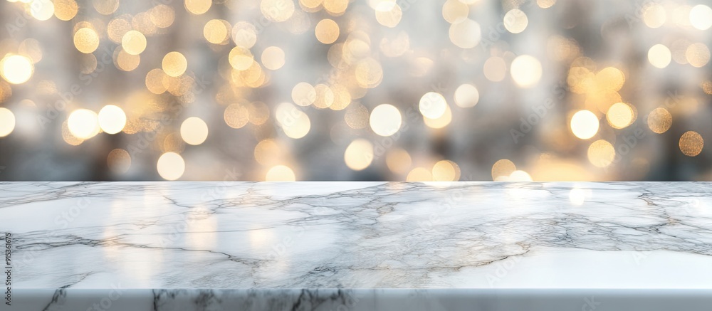 Leinwandbilder Empty gray and white marble surface set against a blurred background with a bokeh effect Area for design. with copy space image. Place for adding text or design