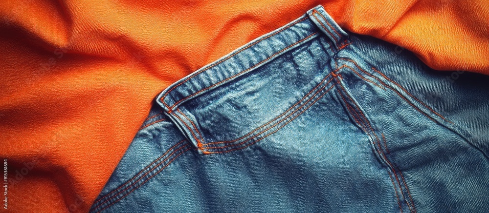 Poster orange denim pants. with copy space image. Place for adding text or design