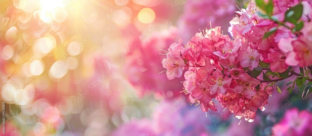 Aufkleber Pink crape myrtle flowers are blooming beautifully in front of the home. with copy space image. Place for adding text or design
