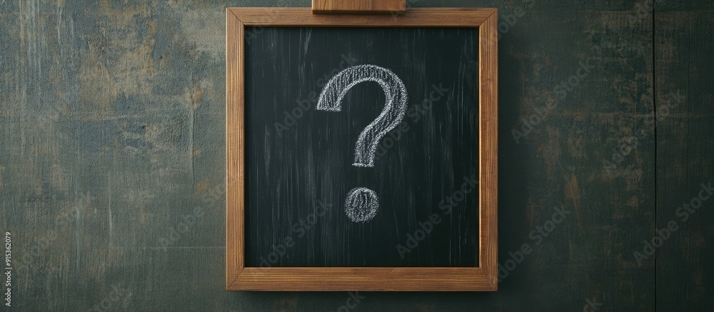 Poster white chalk question mark on a black signboard. with copy space image. place for adding text or desi