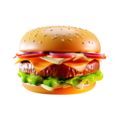 Delicious classic burger, isolated on white background. 3D rendering