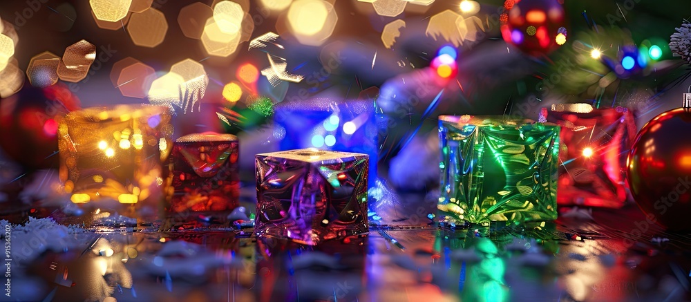 Aufkleber new year s eve and christmas wishes featuring cubes and christmas tree ornaments. with copy space im