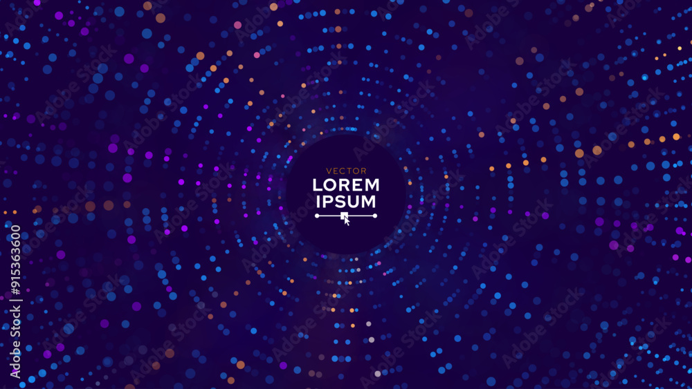 Aufkleber Big Data Visualization. Circular Particles Dots Vortex Abstract Galaxy. Futuristic Science or Finance Infographic Design. Complex Visual Data Background. Abstract Data Flowing. Vector Illustration.