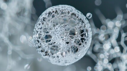 A water droplet magnified to reveal a network of bacterial colonies forming intricate patterns