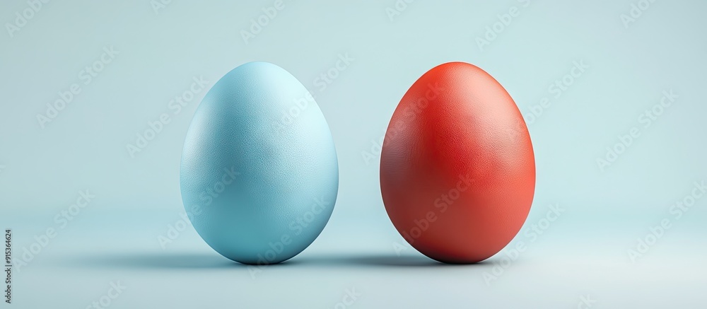 Aufkleber Two Easter eggs one blue and one red in a row. with copy space image. Place for adding text or design