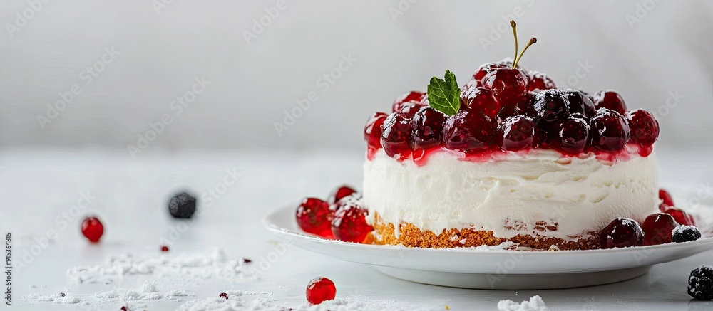 Fototapete cake and sugary jelly on a white backdrop. with copy space image. place for adding text or design