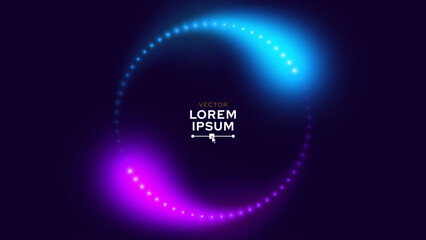 Glowing Neon Lights Abstract Background. Blue and Purple Color Moving Light Particles Trails Circle Shaped Frame. Vector Illustration.
