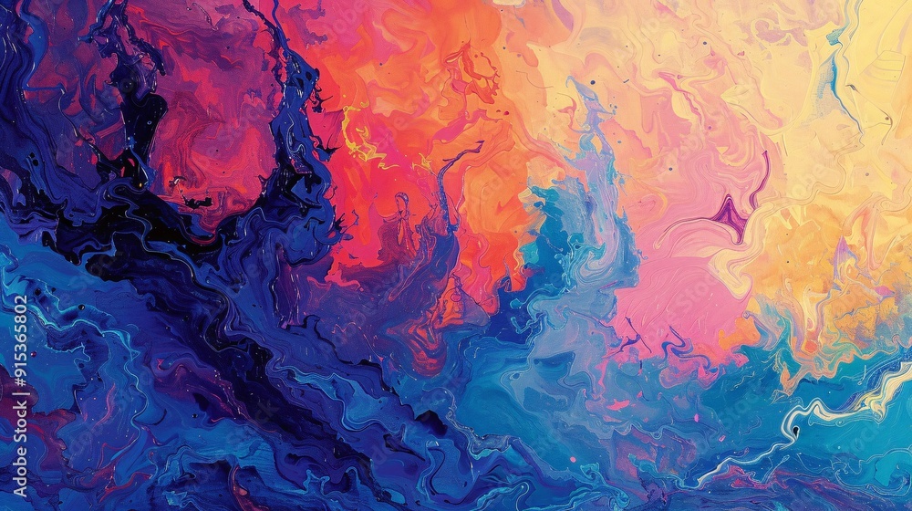 Poster this abstract masterpiece features an explosion of vibrant colors merging into a fluid, marbled patt