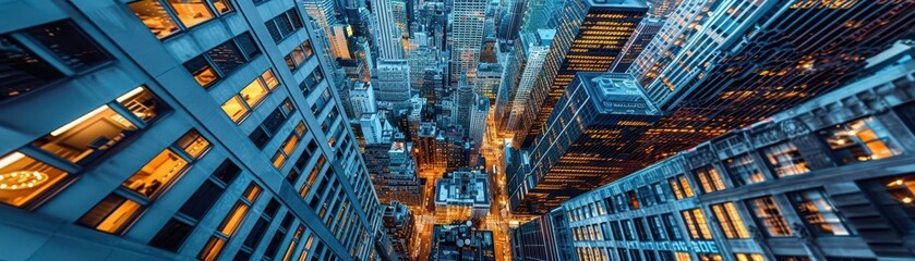 Fototapeta premium Transform a traditional urban cityscape into an abstract masterpiece by adding unexpected camera angles