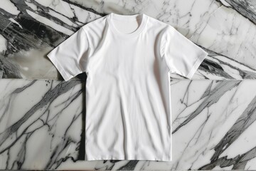 White t-shirt on marble surface mockup
