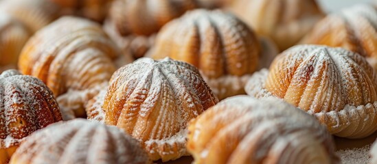 Obraz premium Close up of traditional Mexican conchas on a white background with copyspace
