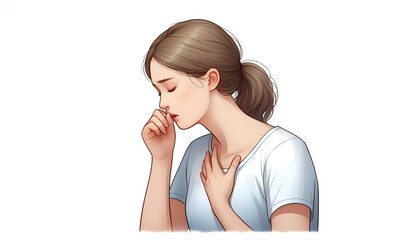 Watercolour illustration of a Female having Breathing Difficulties.