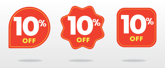 10% off. Offer label, value, price, sticker, quote. Poster, banner, social media, marketing, business. Advertising campaign, sales, promo, retail, store. Vector, set, icon