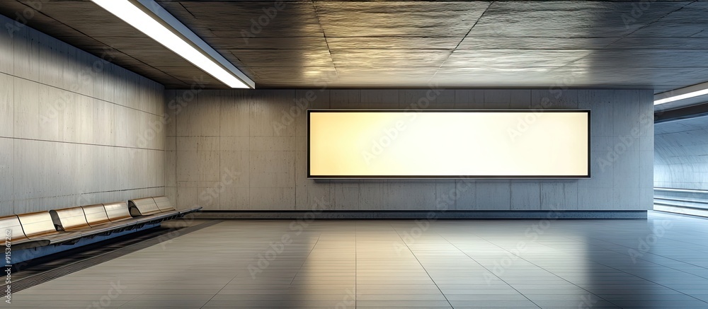 Poster Empty billboard in a metro station contemporary public space. with copy space image. Place for adding text or design
