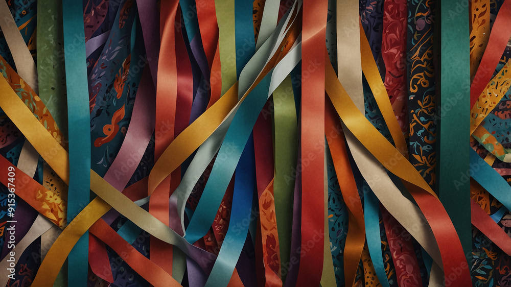 Poster vibrant abstract composition of colorful ribbons and stripes in dynamic artistic design