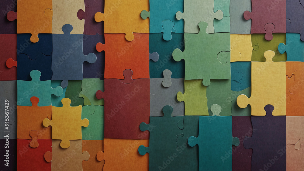 Poster colorful jigsaw puzzle pieces in abstract pattern with multicolored geometric design