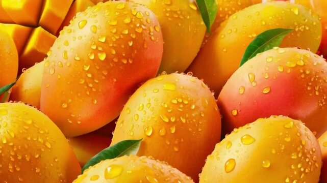 yellow mangoes with splash water