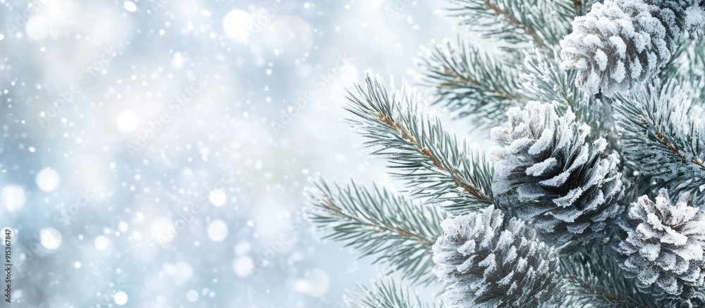 Aufkleber winter snowy pine christmas tree scenery fir branches adorned with hoar frost create a wonderland th