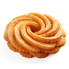 Crispy churros arranged in a spiral pattern with a dusting of cinnamon sugar isolated on transparent background