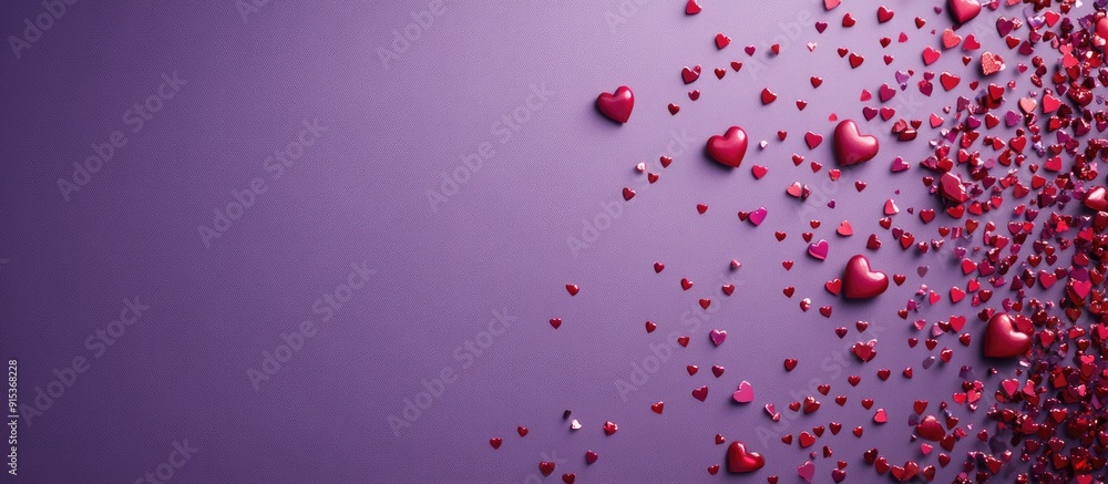 Poster a multitude of small hearts on a purple backdrop Valentine s background. with copy space image. Place for adding text or design