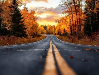 Fototapeta premium Fall foliage drive, scenic routes, vibrant colors, dynamic