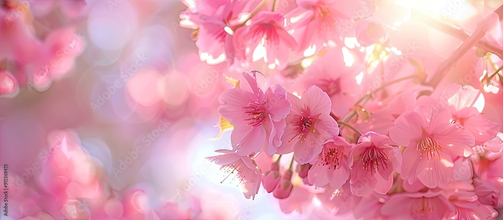 Poster cherry trees that bloom early in minamiizu. with copy space image. place for adding text or design