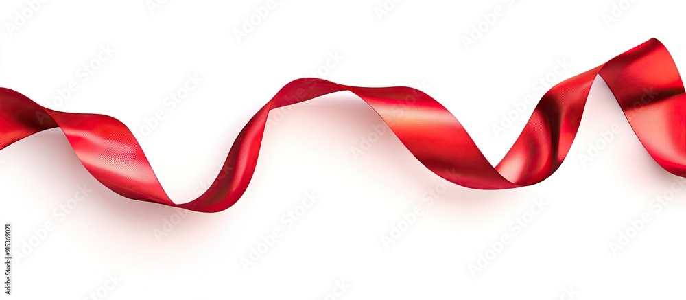 Poster glossy red ribbon on a white background with copy space