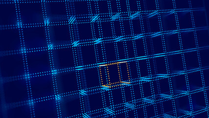 Big Data 3D Cubes Quantum Computer Server Concept Background. 3D Blockchain Cube Blocks Concept. Data Core Abstract Cubes. Artificial Intelligence HUD Design Element.