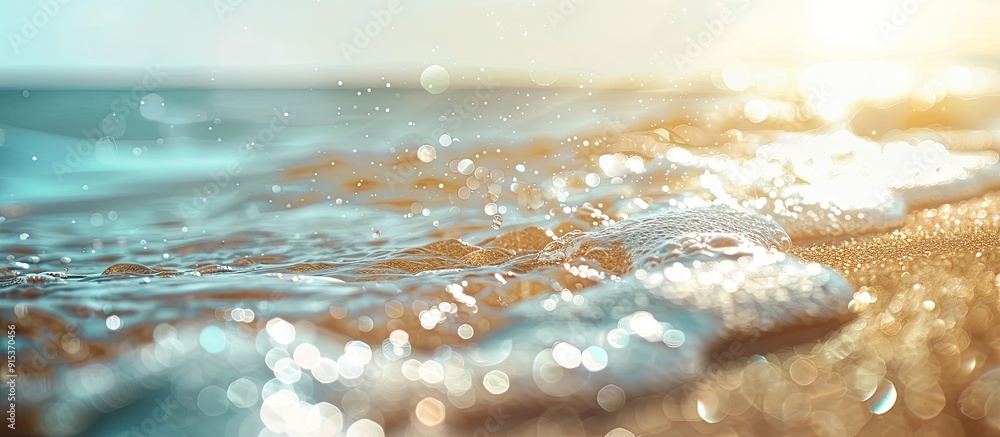 Aufkleber Blurred tropical beach with bokeh sunlight and waves creating an abstract background Copyspace for outdoor summer vacation and travel adventure ideas Vintage tone filter effect color style