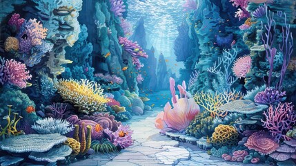 Wide-angle view of an ethereal underwater garden