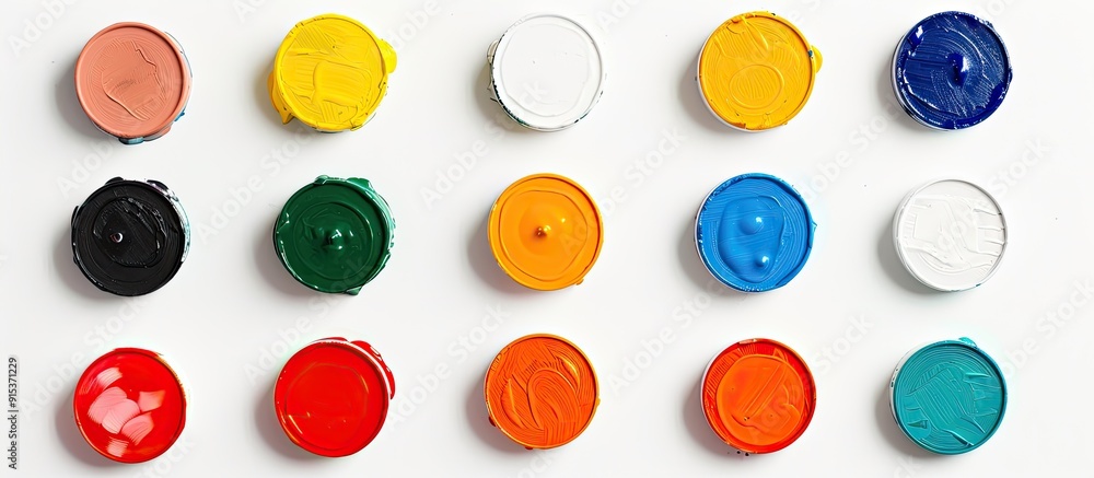 Fototapete colorful collection of basic acrylic paints against a white background top view. with copy space ima
