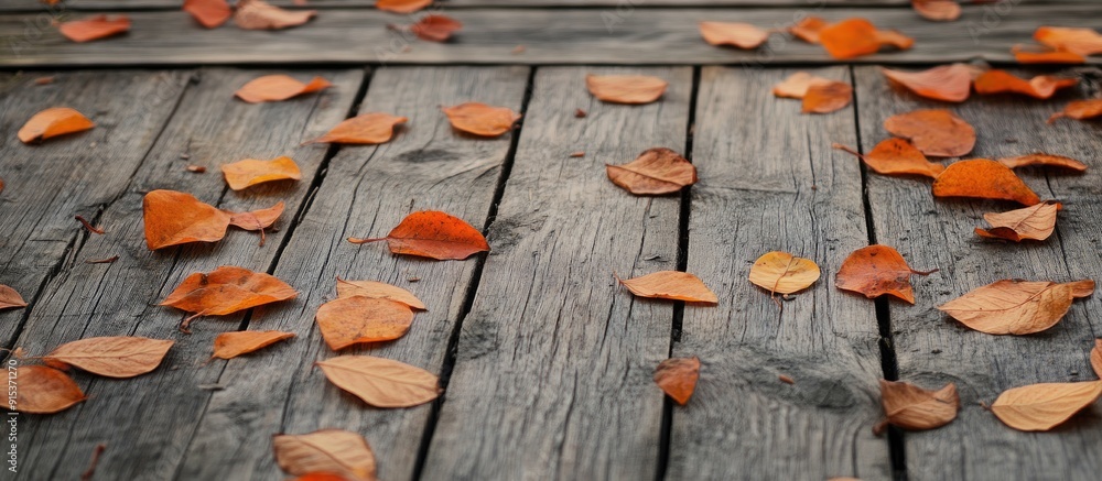 Poster autumn leaves on a wood surface. with copy space image. place for adding text or design