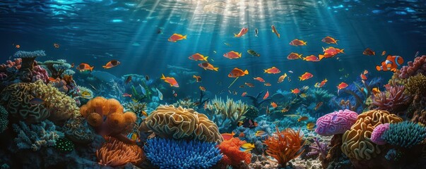 Worms-eye view of a vibrant coral reef