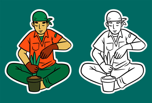 Vector Illustration of a Gardening Boy