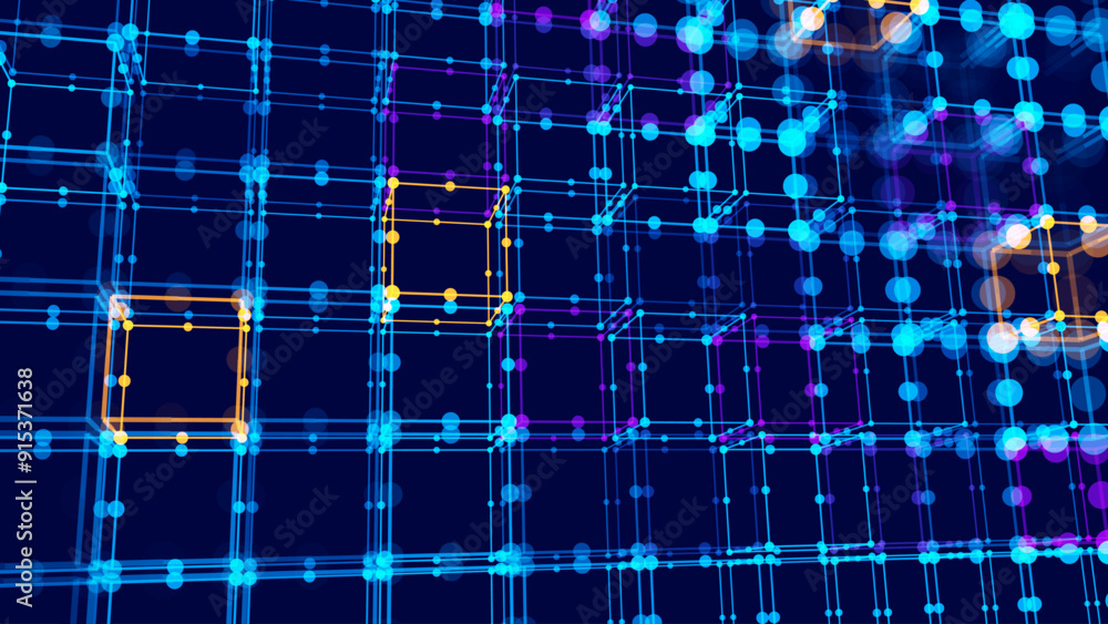 Aufkleber Big Data 3D Cubes Quantum Computer Server Concept Background. 3D Blockchain Cube Blocks Concept. Data Core Abstract Cubes. Artificial Intelligence HUD Design Element.