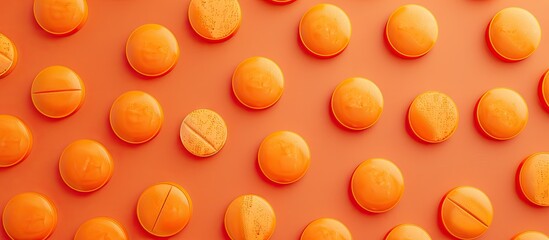 Fototapeta premium medications and tablets on an orange background. with copy space image. Place for adding text or design