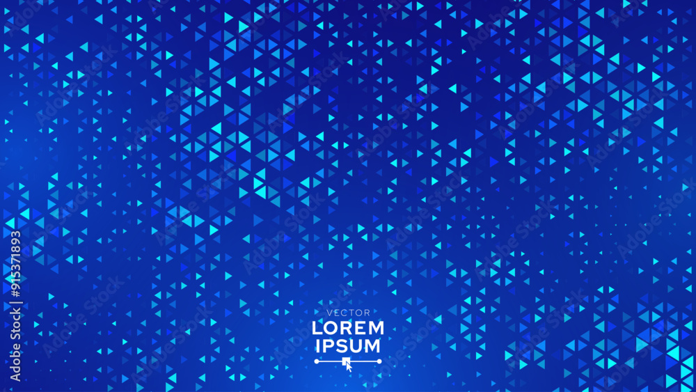Poster Abstract Tech Digital Business Background. Fintech Technology or Science Research Presentation Backdrop. Blue Triangular Halftone Effect. Digital Crypto Business Vector Illustration.