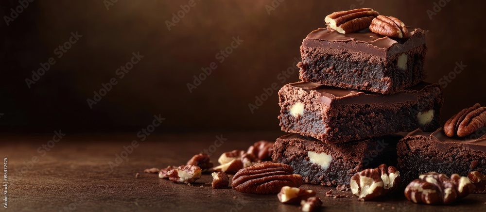 Aufkleber easy pecan nut and fudge chocolate brownies. with copy space image. place for adding text or design
