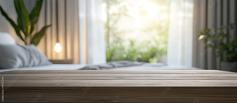 Aufkleber Table top and blurred background in the bedroom. with copy space image. Place for adding text or design