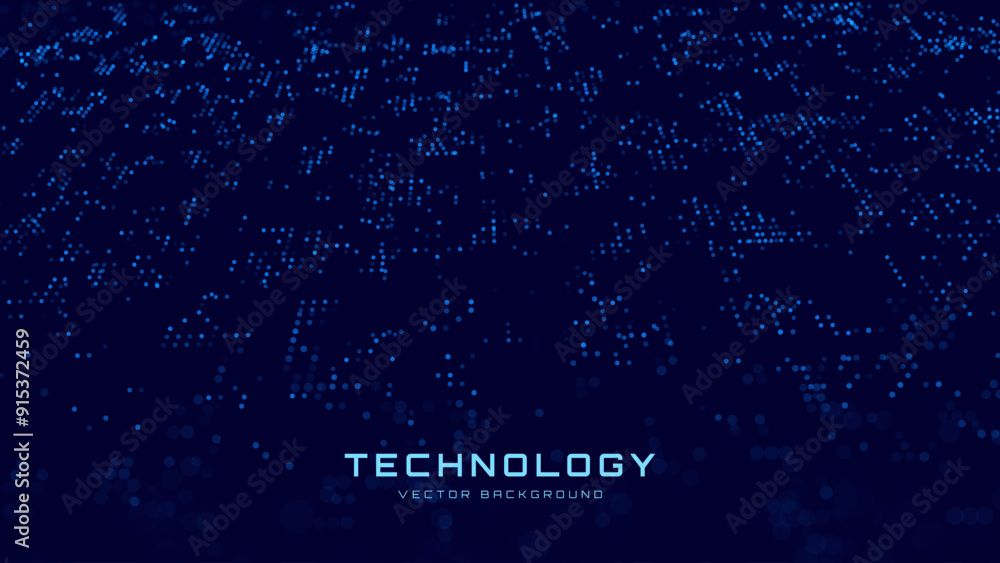 Poster Abstract Technology Futuristic Digital Concept Pattern with Lighting Glowing Circles on Dark Blue Background. High Tech or Science Research Presentation Backdrop. Vector Illustration.