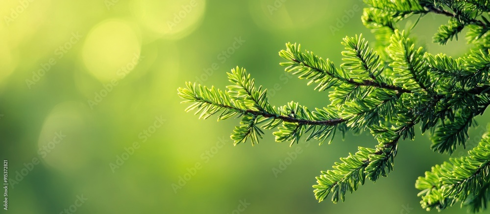 Aufkleber close up of an evergreen coniferous juniper branch against a natural green background texture of jun