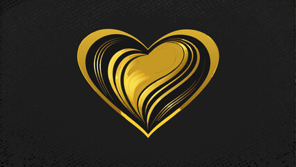 Abstract Golden Heart on Black Textured Background