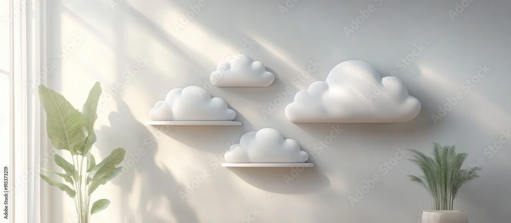 Aufkleber contemporary home decor mock up featuring cloud shaped shelves on the wall. with copy space image. p