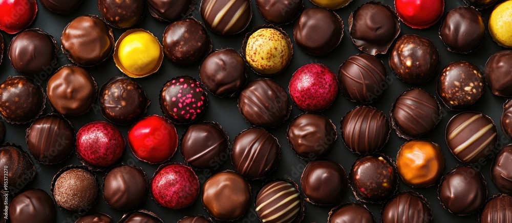Aufkleber Chocolates in numerous colors and shapes. with copy space image. Place for adding text or design