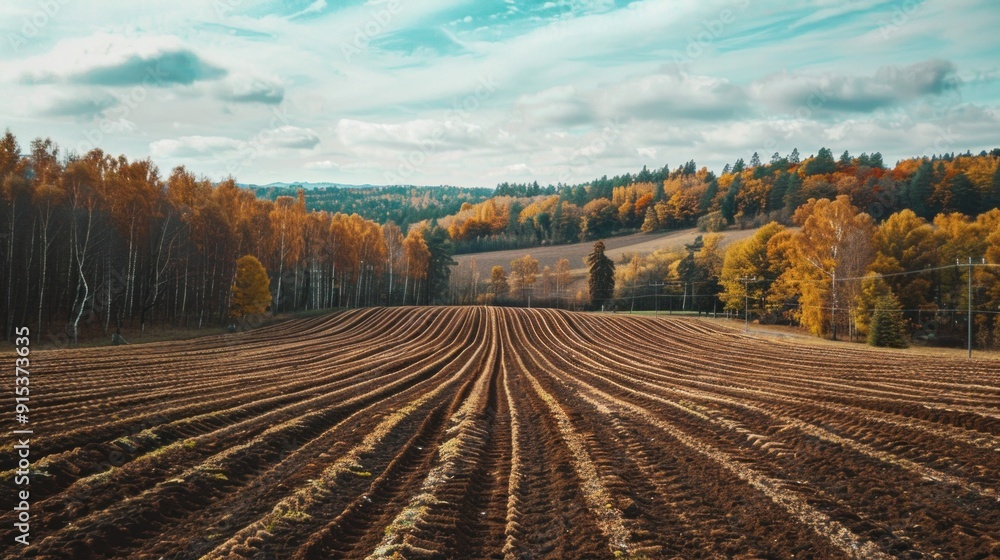 Poster a field of crops with a cloudy sky in the background